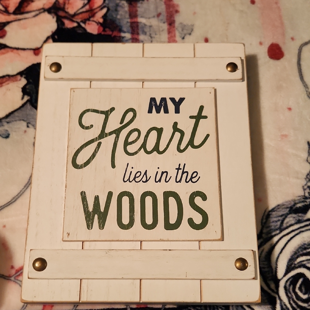 Decorative Sign with Heart and Woods Text